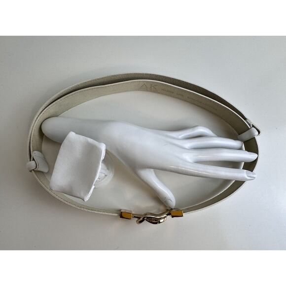 ANNE KLEIN White Genuine Leather Adjustable Belt, Gold Hardware, 47-30 - Picture 9 of 14